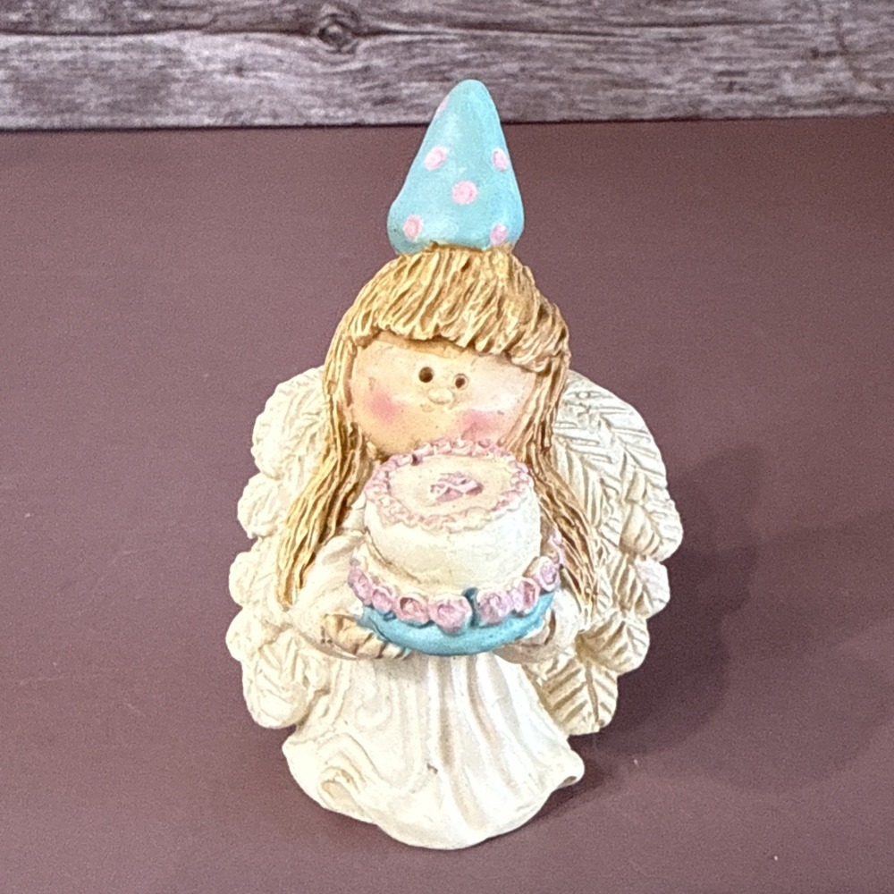 Small Angle Holding Birthday Cake With Hat Ganz 1995 2.5" Tall
